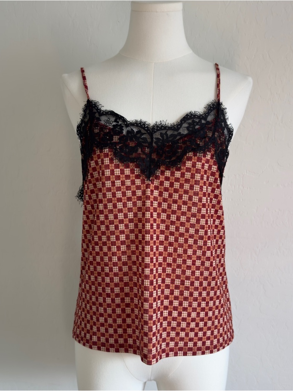 Zara Trafaluc Red and Cream Check Cami